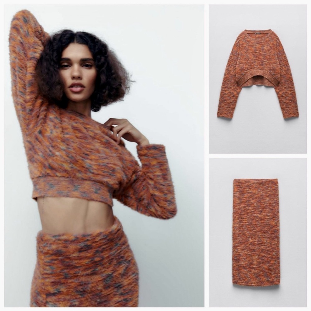 Zara Knit Cropped Sweater and Pencil Skirt Set